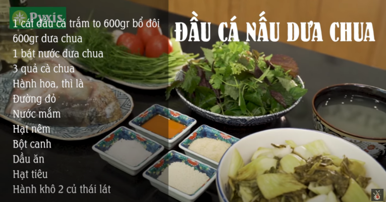 Nguyên liệu chế biến món đầu cá nấu dưa chua